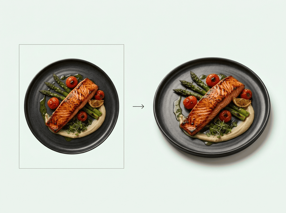 A salmon dish progressing from a captured image to a dimensional visual